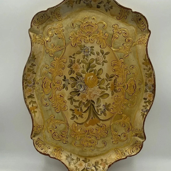 Vintage Japanese Papermache Lacquer Handpainted Floral Serving Tray - Picture 2 of 8